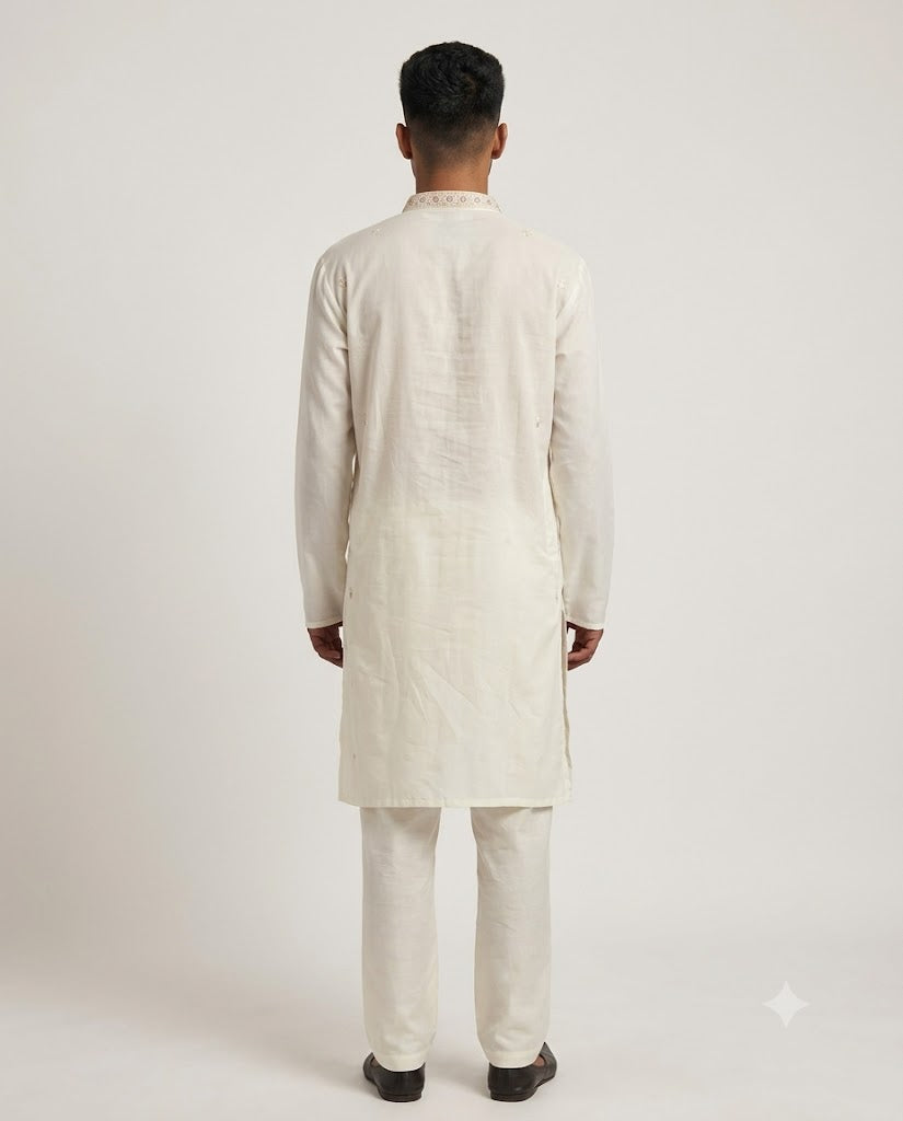 Rajwada Men’s Wear Premium Embroidered Silk V-Neck Kurta