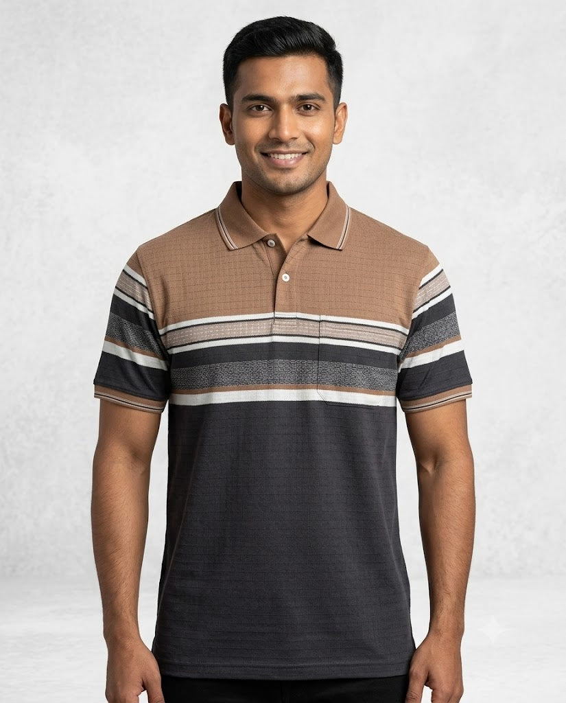 C n C Men's Premium Striped Polo T-Shirt