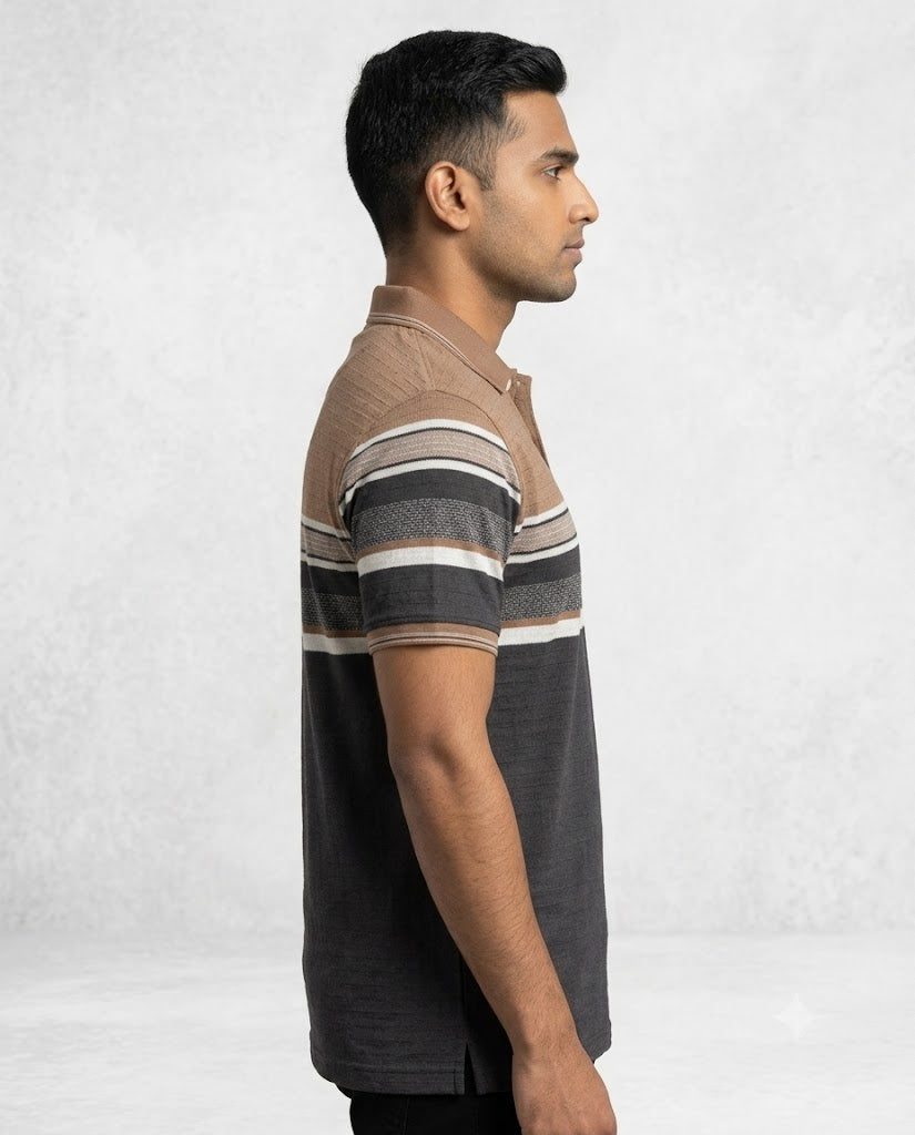 C n C Men's Premium Striped Polo T-Shirt