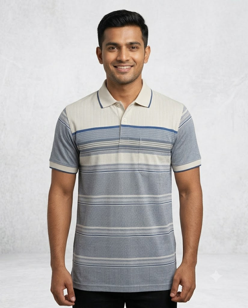 C n C Men's Premium Striped Polo T-Shirt