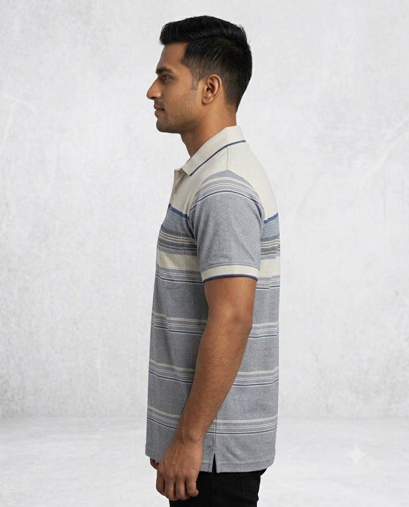 C n C Men's Premium Striped Polo T-Shirt