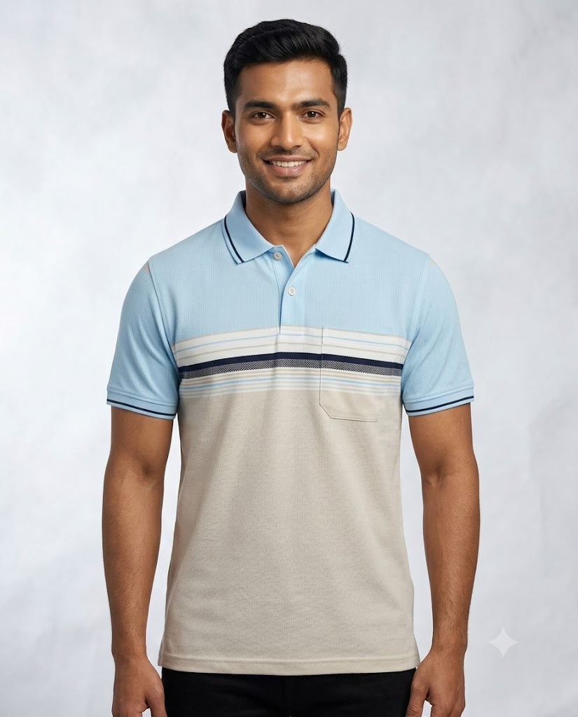 C n C Men's Premium Striped Polo T-Shirt