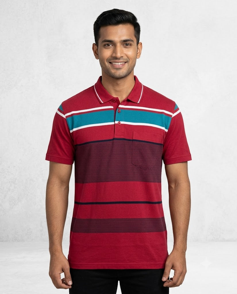 C n C Men's Premium Striped Polo T-Shirt