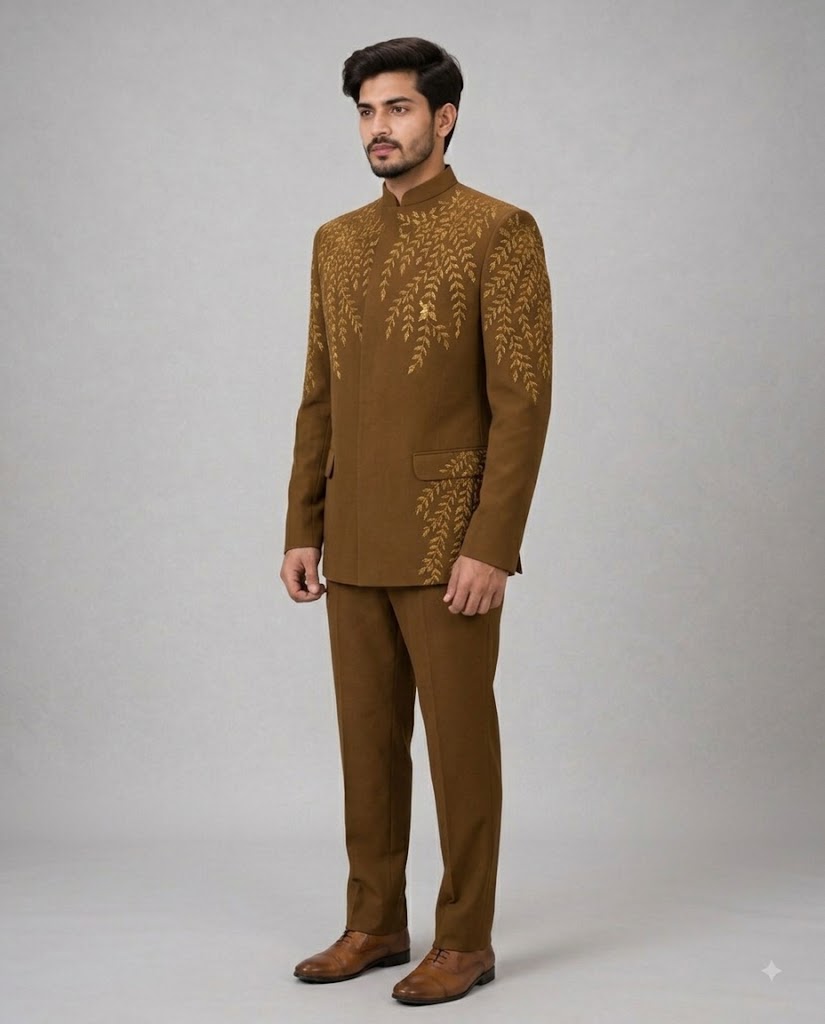 Rajwada Men’s Wear Premium Rich Mocha Brown 2-Piece Jodhpuri Suit