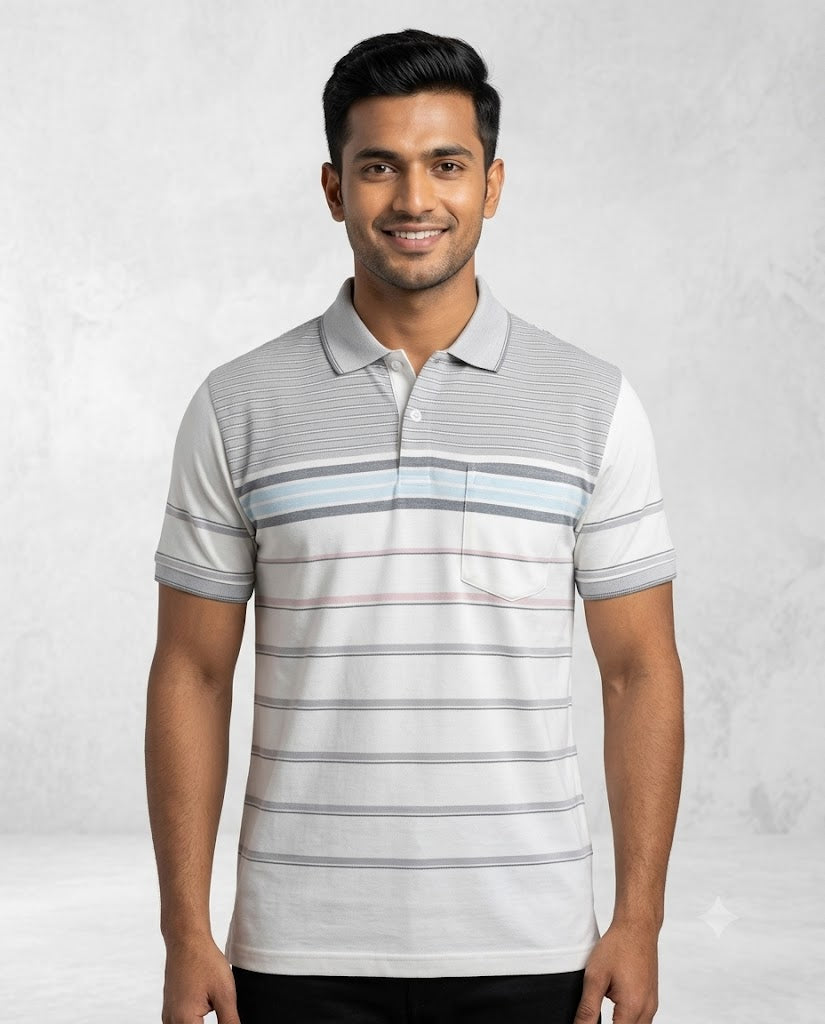 C n C Men's Premium Striped Polo T-Shirt
