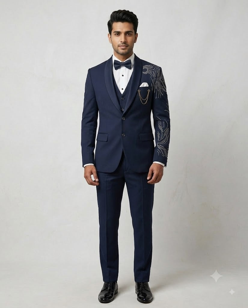Rajwada Men’s Wear Premium Navy Blue 5-Piece Jodhpuri Suit