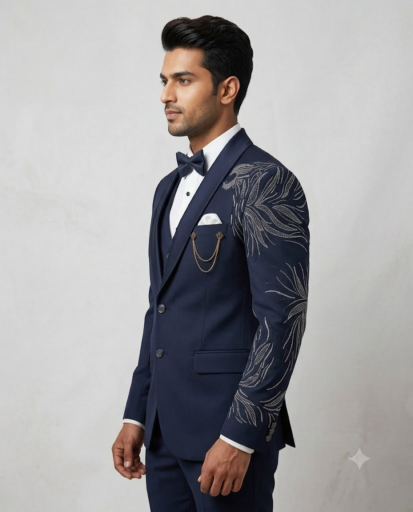 Rajwada Men’s Wear Premium Navy Blue 5-Piece Jodhpuri Suit