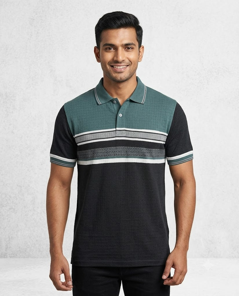 C n C Men's Premium Striped Polo T-Shirt