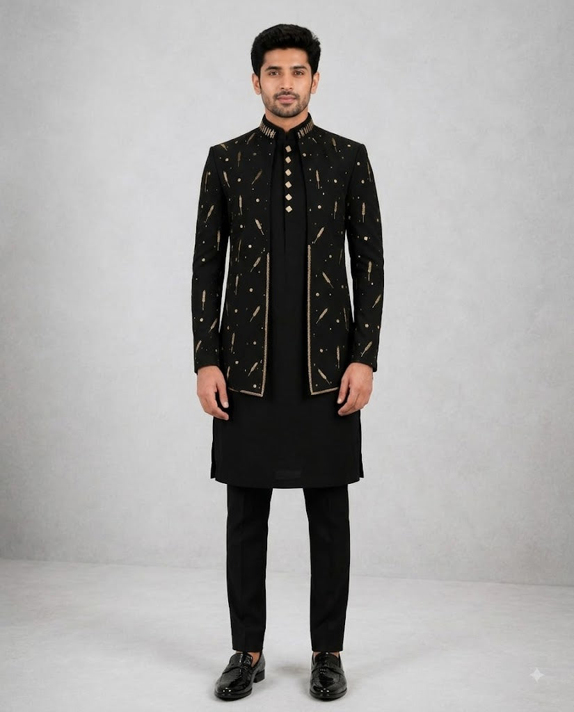 Rajwada Men’s Wear Premium Black 3-Piece Jodhpuri Suit