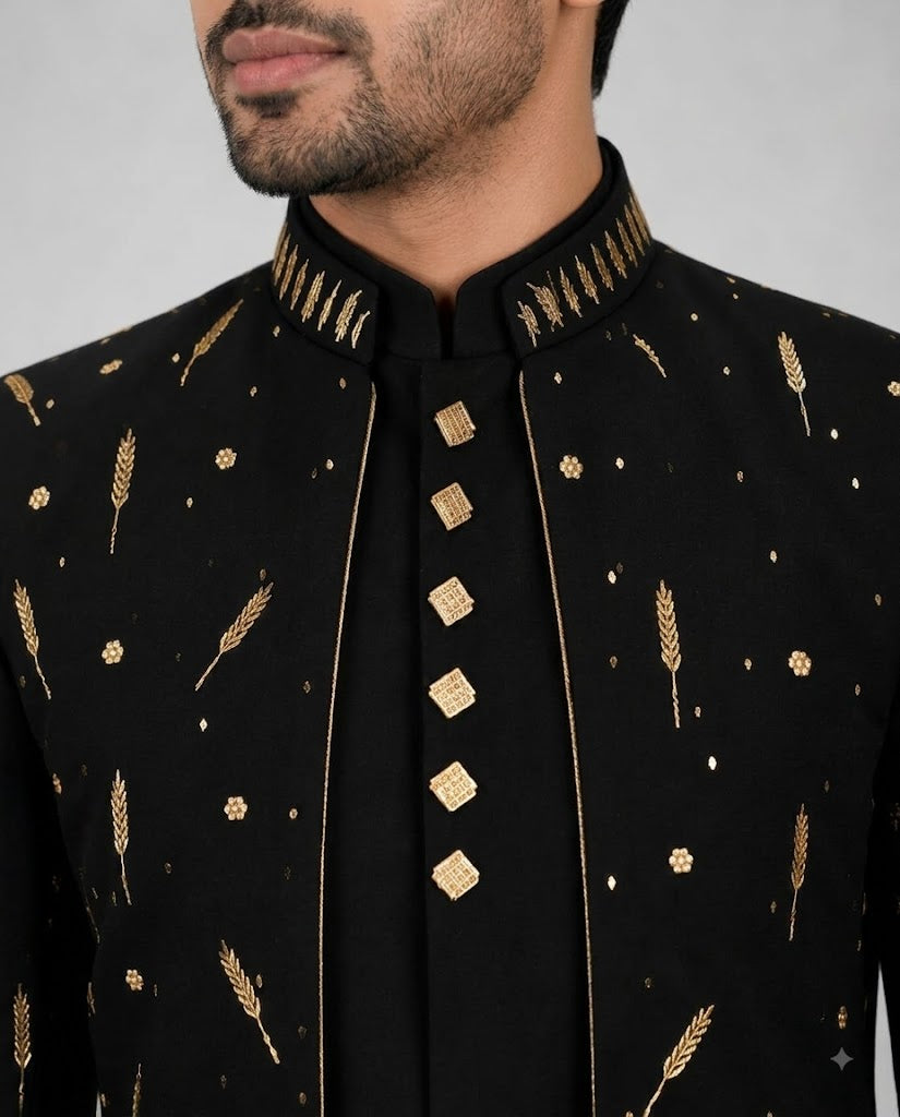 Rajwada Men’s Wear Premium Black 3-Piece Jodhpuri Suit