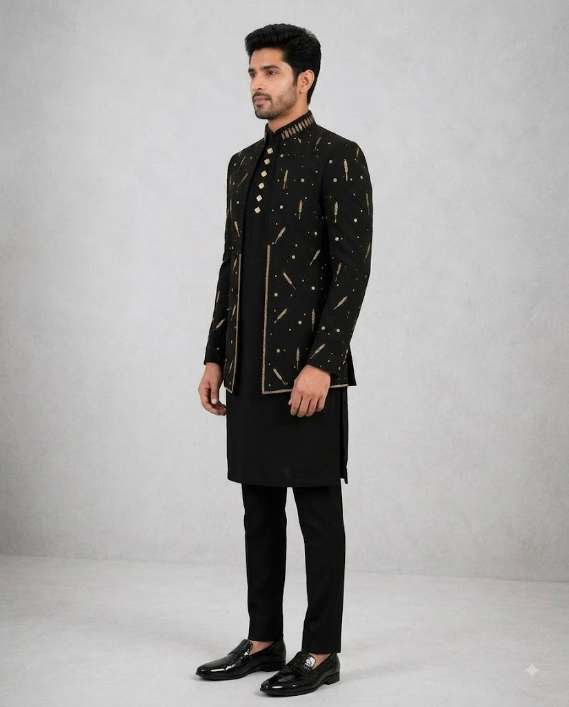 Rajwada Men’s Wear Premium Black 3-Piece Jodhpuri Suit