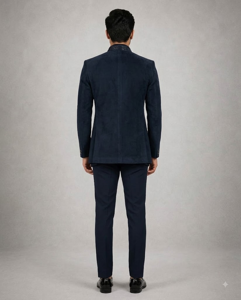 Rajwada Men’s Wear Premium Navy Blue 3-Piece Jodhpuri Suit
