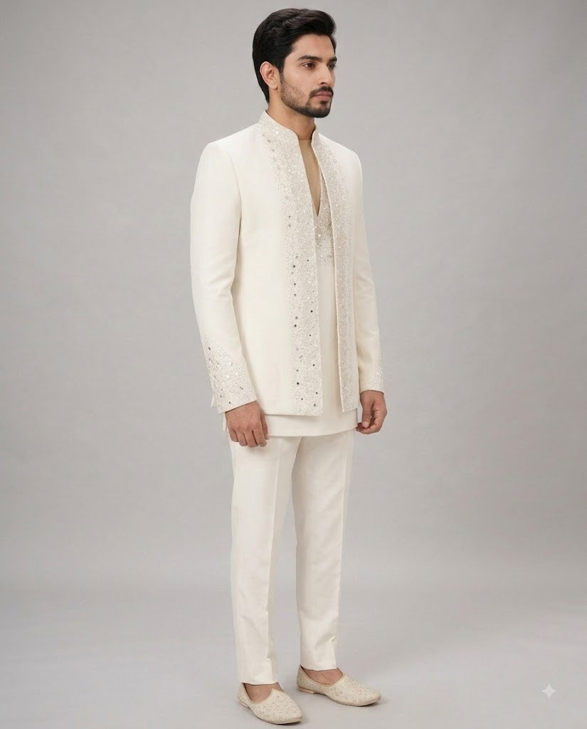 Rajwada Men’s Wear Premium Ivory 3-Piece Jodhpuri Suit