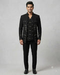 Rajwada Men's Wear Premium Black Embroidered 3-Piece Jodhpuri Suit