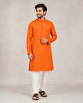Rajwada Men’s Wear Orange Cotton Kurta Pajama Set
