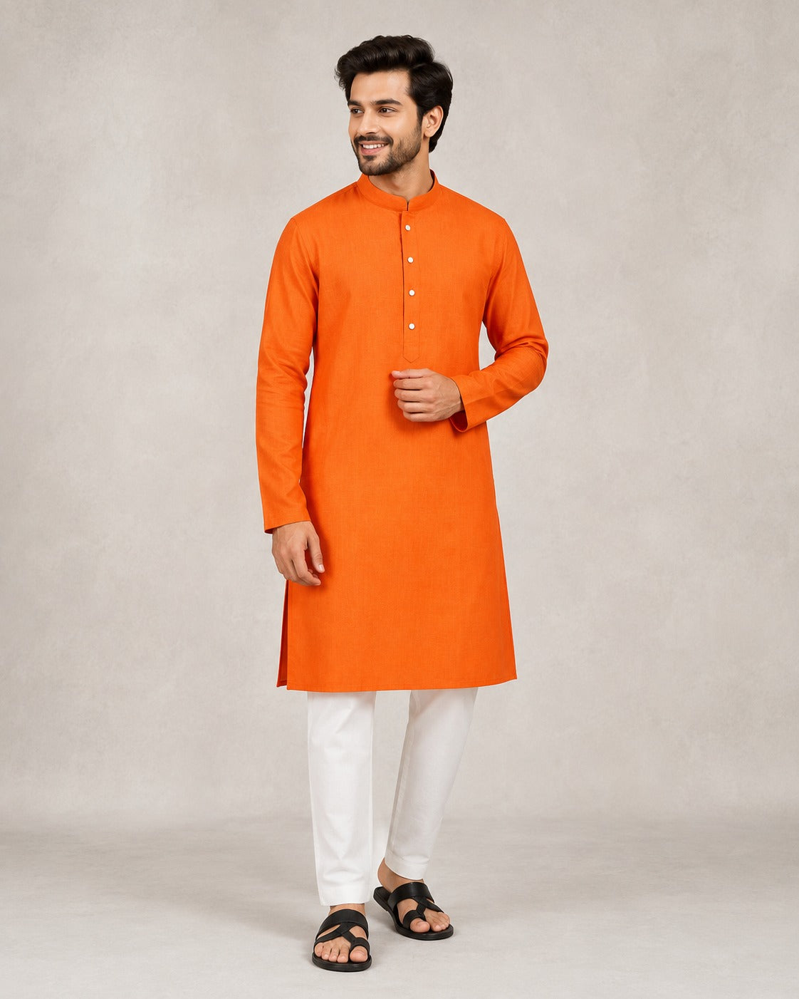 Rajwada Men’s Wear Orange Cotton Kurta Pajama Set