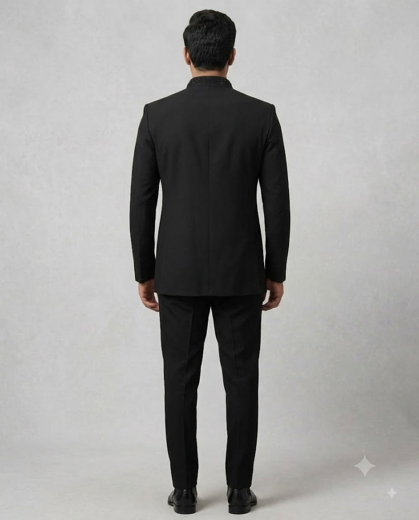 Rajwada Men's Wear Premium Black Embroidered 3-Piece Jodhpuri Suit