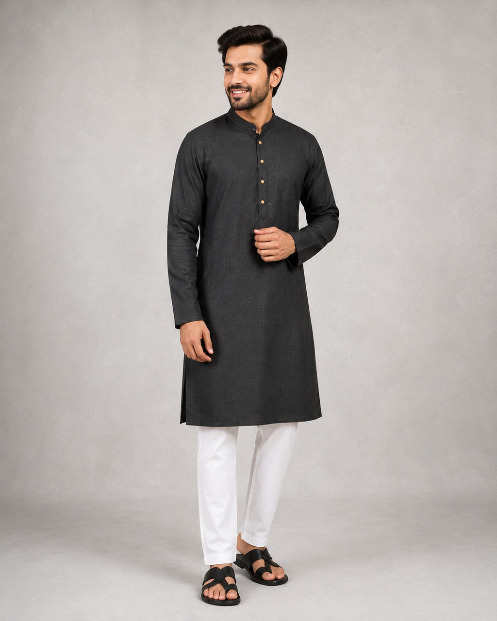 Rajwada Men’s Wear Charcoal Black Cotton Kurta Pajama Set
