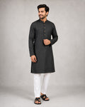 Rajwada Men’s Wear Charcoal Black Cotton Kurta Pajama Set