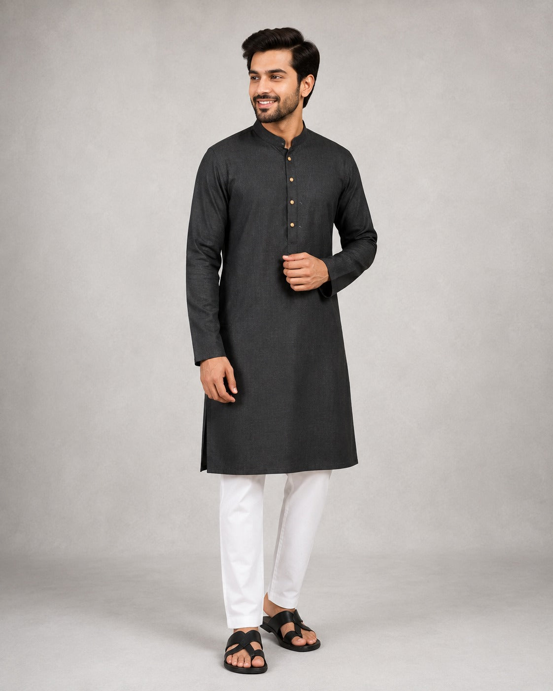 Rajwada Men’s Wear Charcoal Black Cotton Kurta Pajama Set