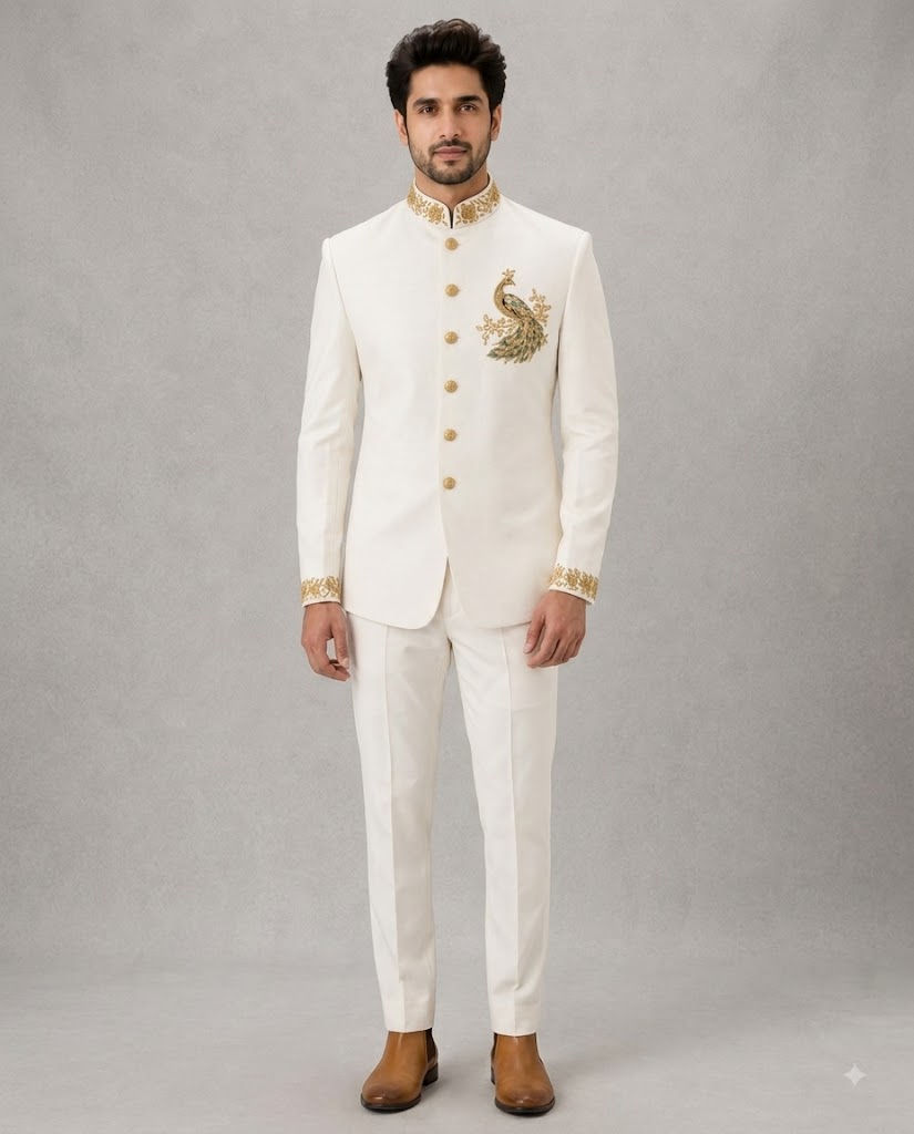 Rajwada Men’s Wear Premium Ivory White 2-Piece Jodhpuri Suit