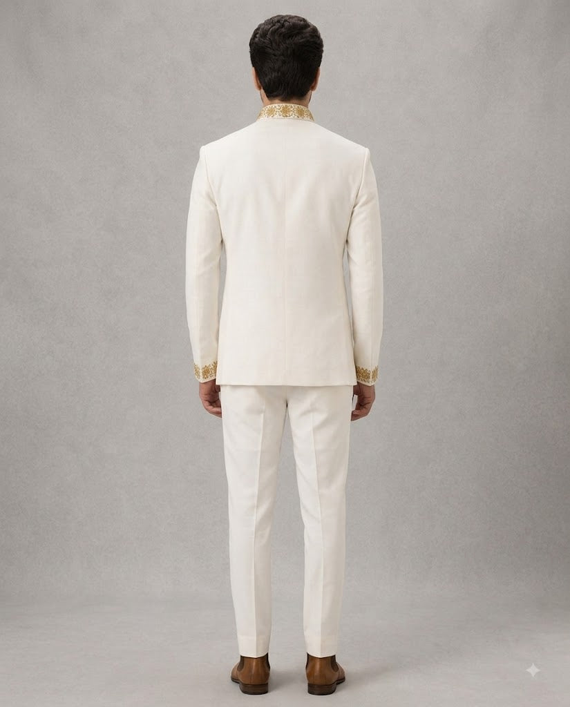 Rajwada Men’s Wear Premium Ivory White 2-Piece Jodhpuri Suit