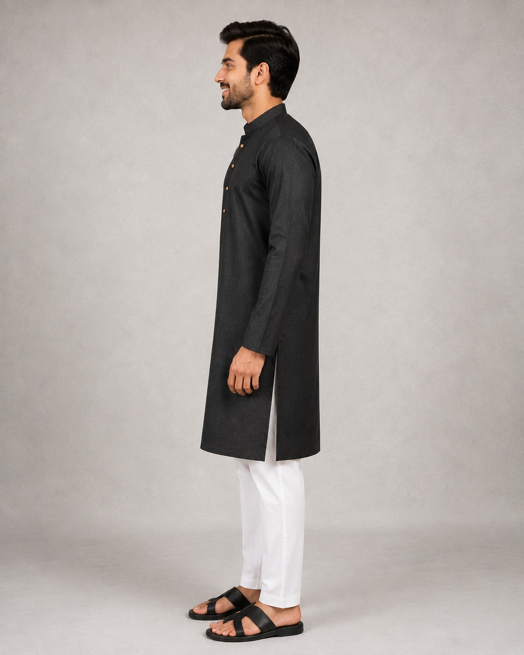 Rajwada Men’s Wear Charcoal Black Cotton Kurta Pajama Set