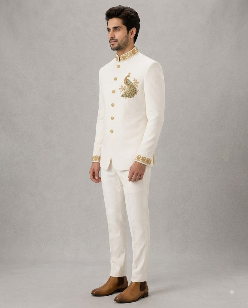 Rajwada Men’s Wear Premium Ivory White 2-Piece Jodhpuri Suit