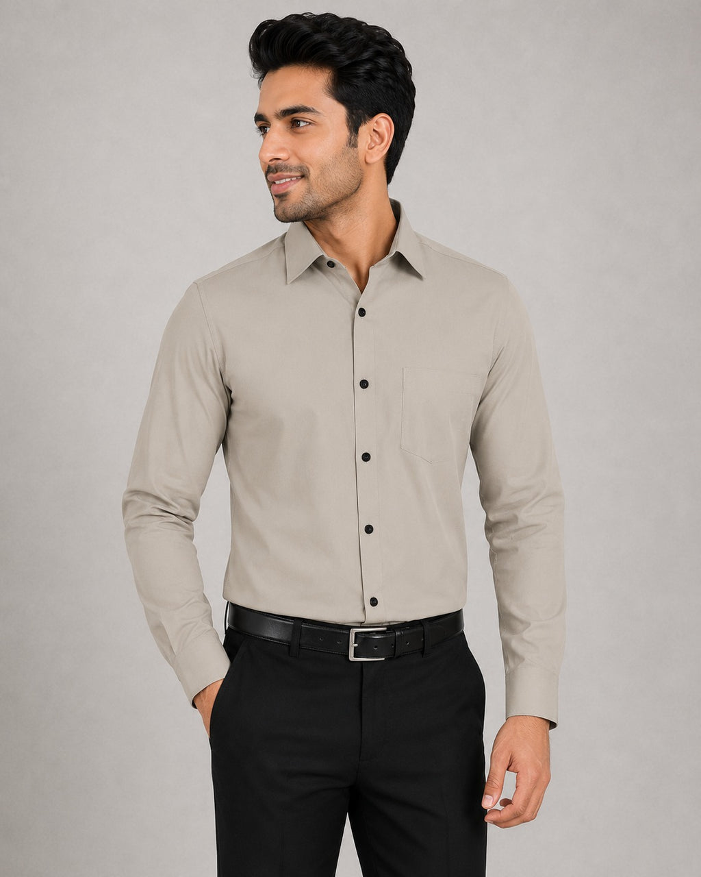 Men’s Premium Beige Blended Cotton Formal Shirt