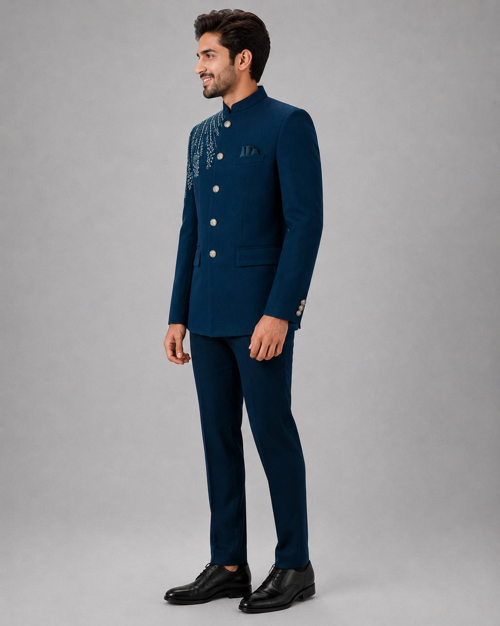 Rajwada Men’s Wear Premium Navy Blue Embroidered 2-Piece Jodhpuri Suit