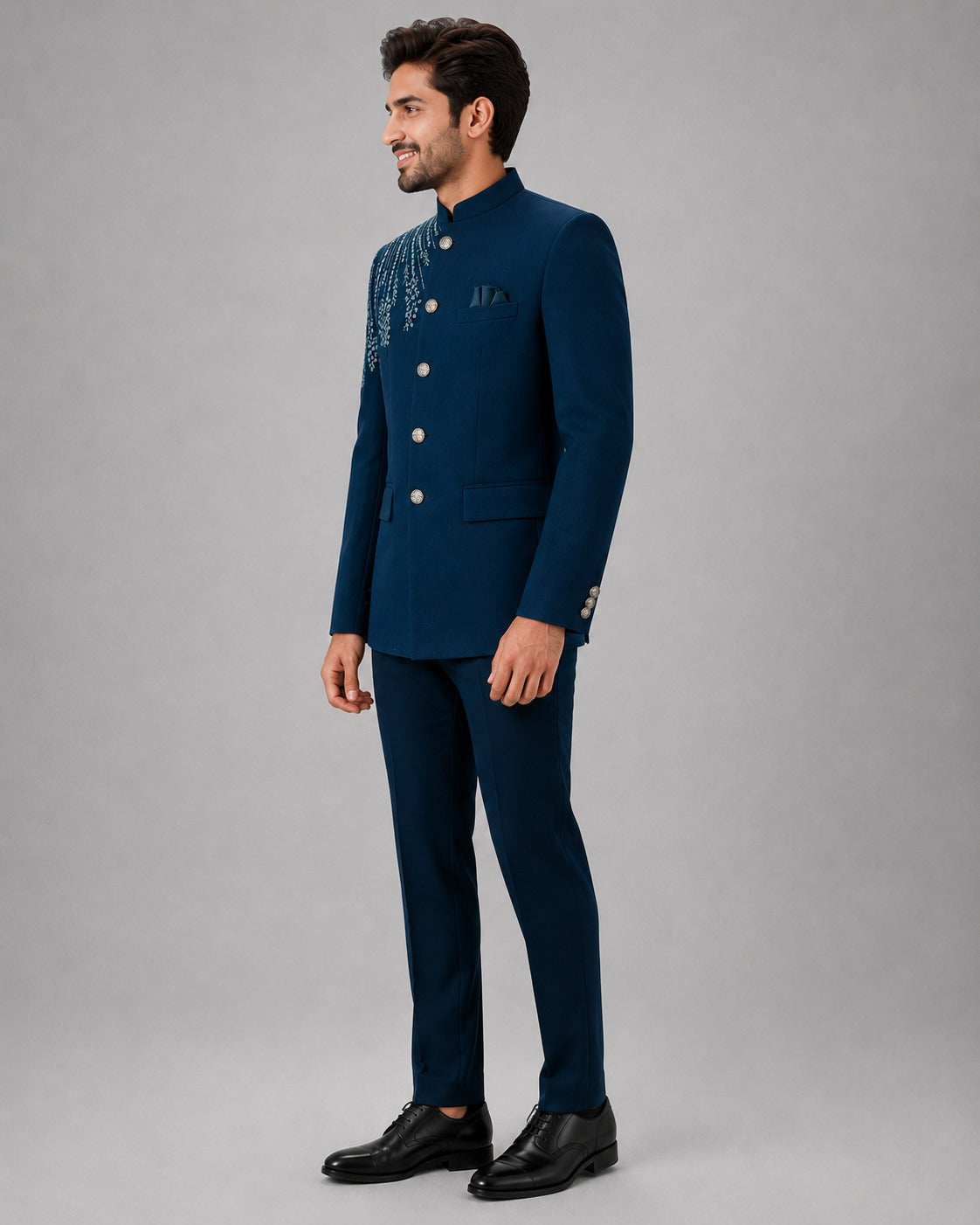 Rajwada Men’s Wear Premium Navy Blue Embroidered 2-Piece Jodhpuri Suit