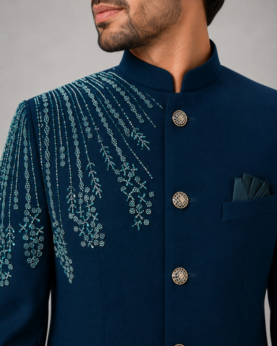 Rajwada Men’s Wear Premium Navy Blue Embroidered 2-Piece Jodhpuri Suit