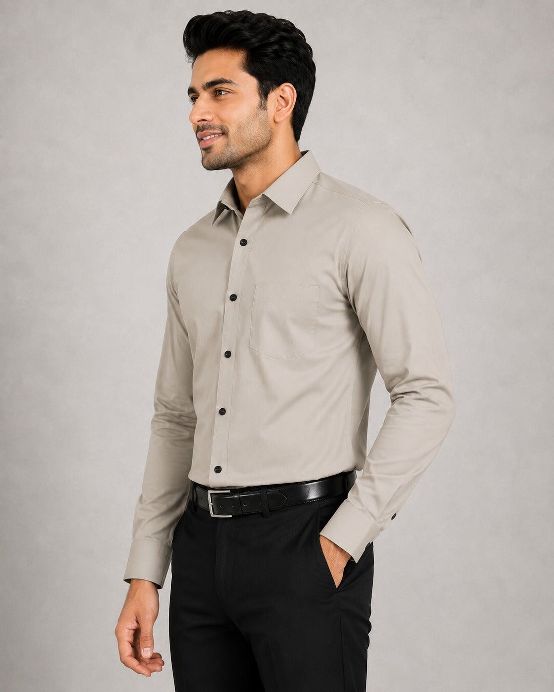 Men’s Premium Beige Blended Cotton Formal Shirt