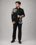 Rajwada Men’s Wear Premium Black 3-Piece Zipper Jodhpuri Suit
