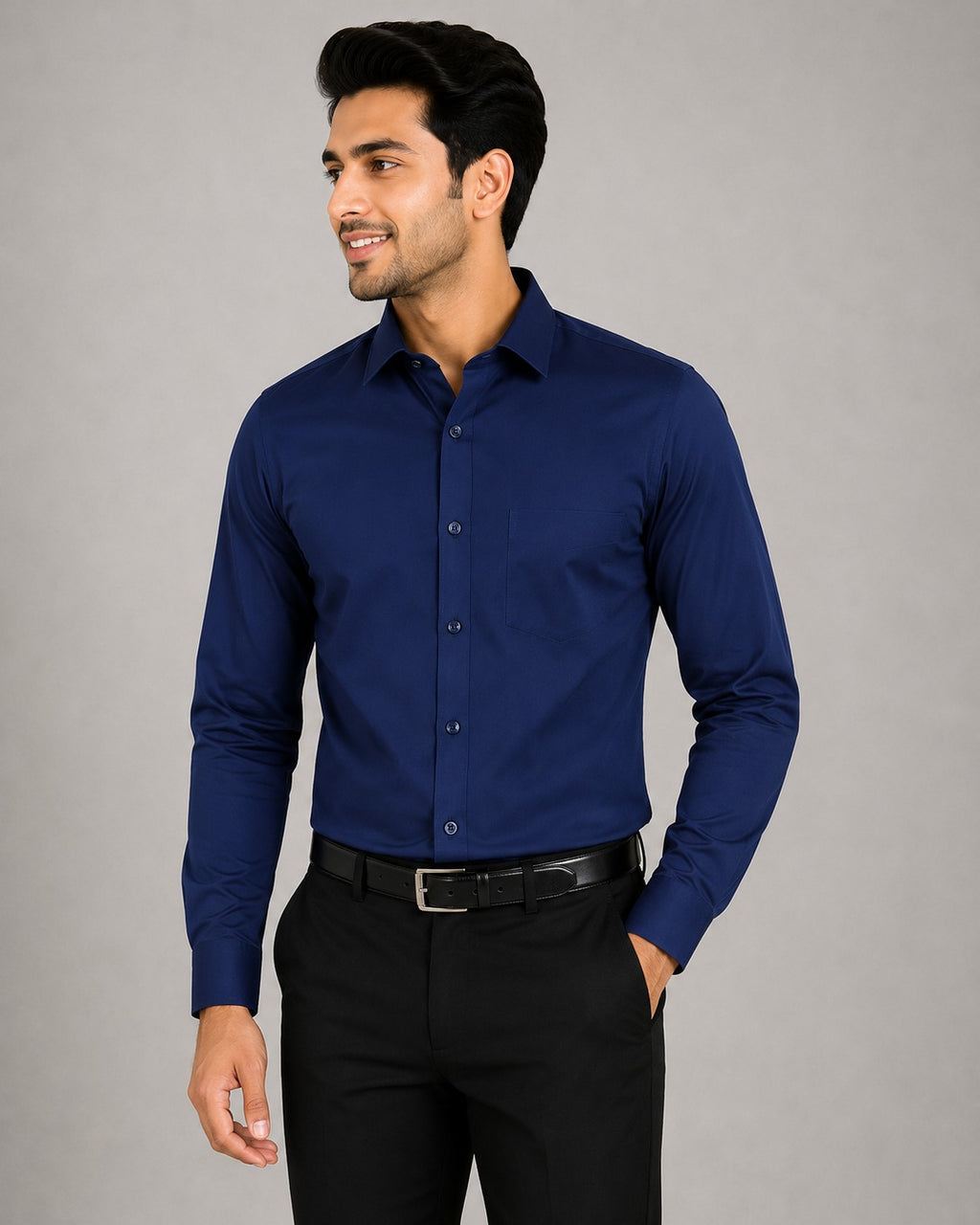 Men’s Premium Navy Blue Blended Cotton Formal Shirt