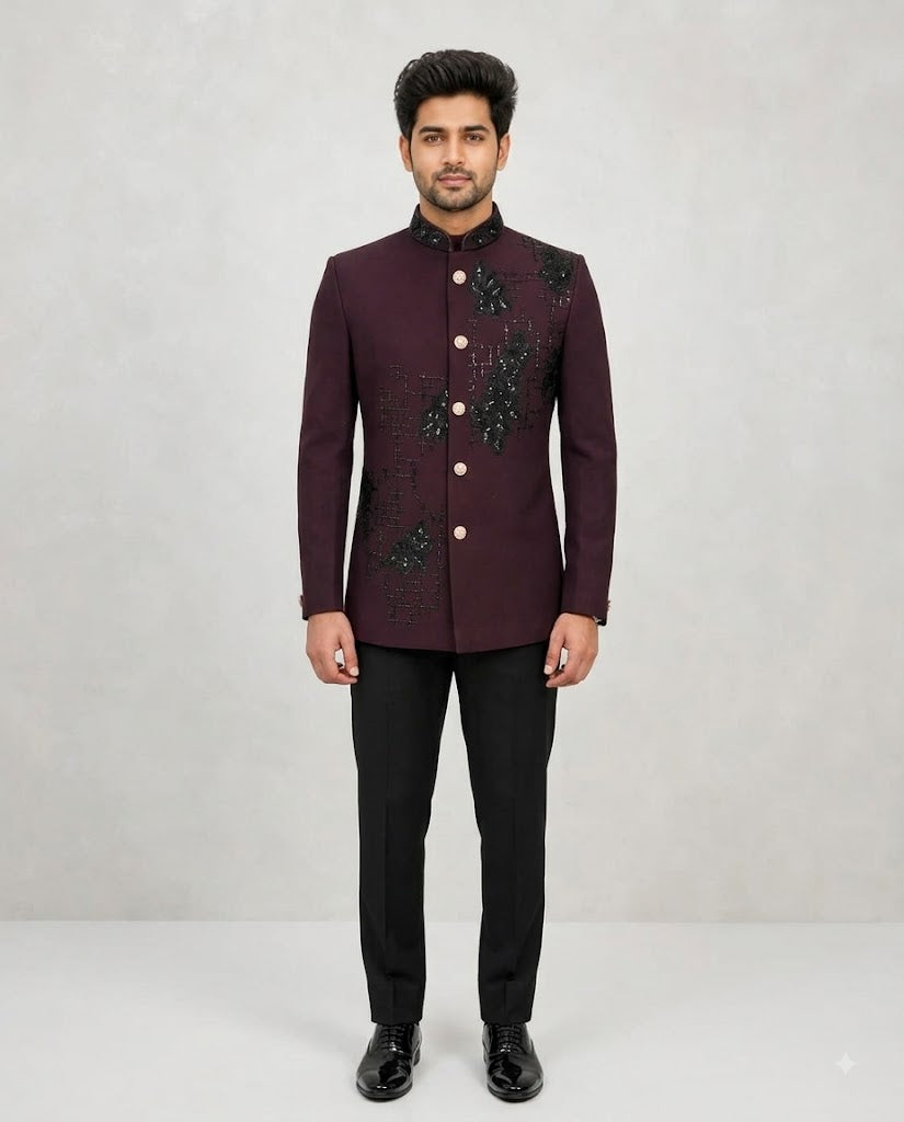 Rajwada Men’s Wear Deep Burgundy 2-Piece Jodhpuri Suit