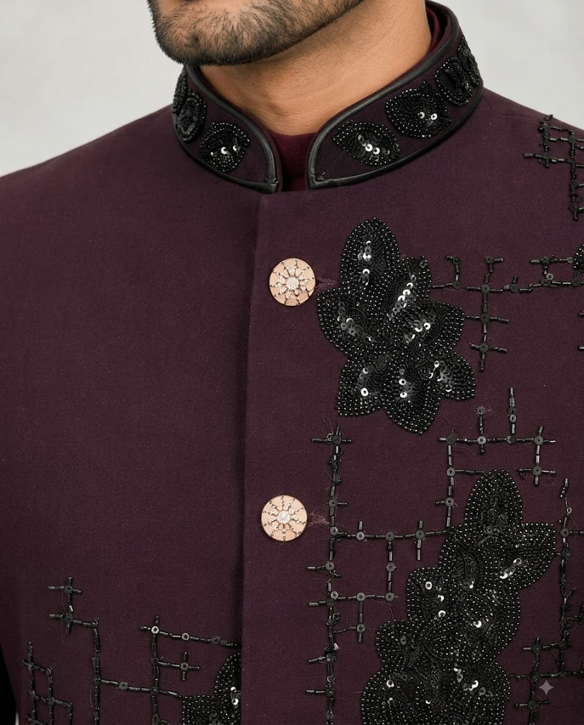 Rajwada Men’s Wear Deep Burgundy 2-Piece Jodhpuri Suit