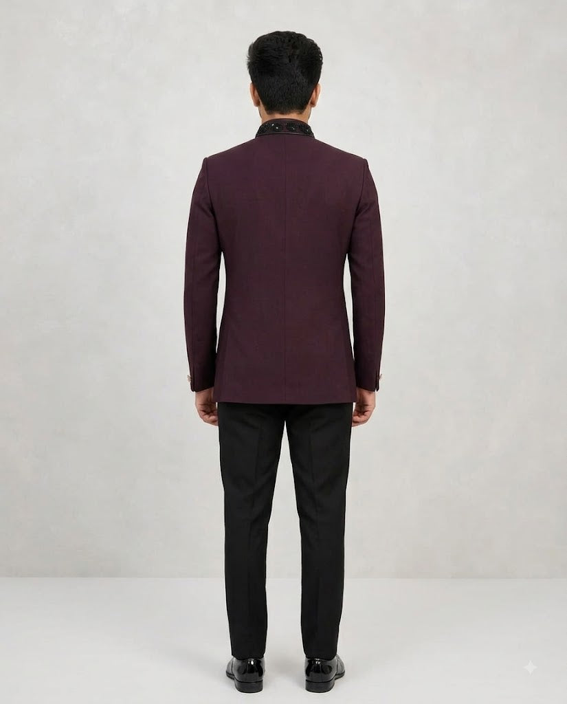 Rajwada Men’s Wear Deep Burgundy 2-Piece Jodhpuri Suit