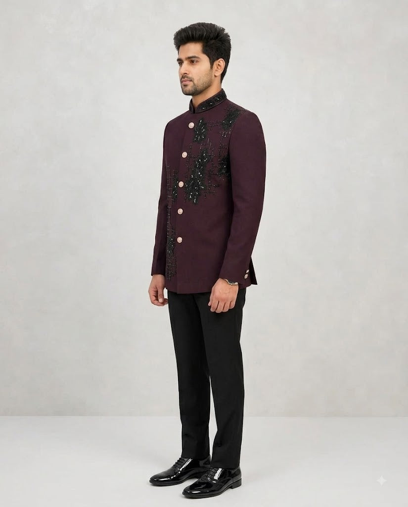 Rajwada Men’s Wear Deep Burgundy 2-Piece Jodhpuri Suit