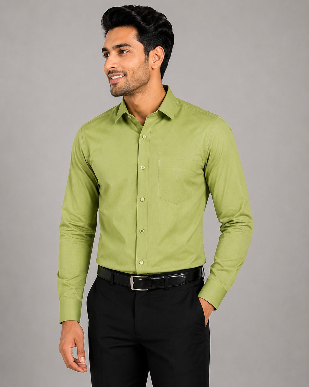 Men’s Olive Green Blended Cotton Formal Shirt