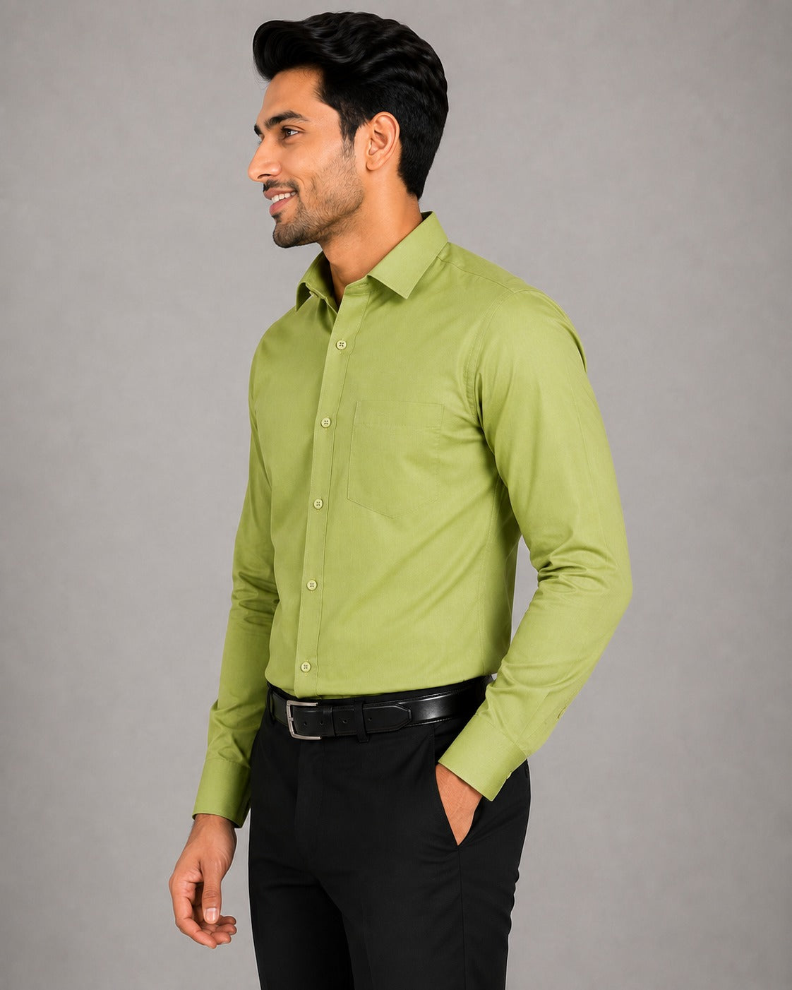 Men’s Olive Green Blended Cotton Formal Shirt