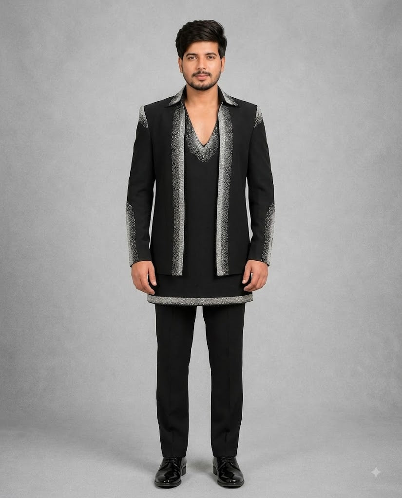 Rajwada Men’s Wear Premium Black 3-Piece Jodhpuri Suit