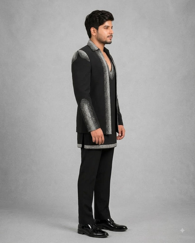 Rajwada Men’s Wear Premium Black 3-Piece Jodhpuri Suit