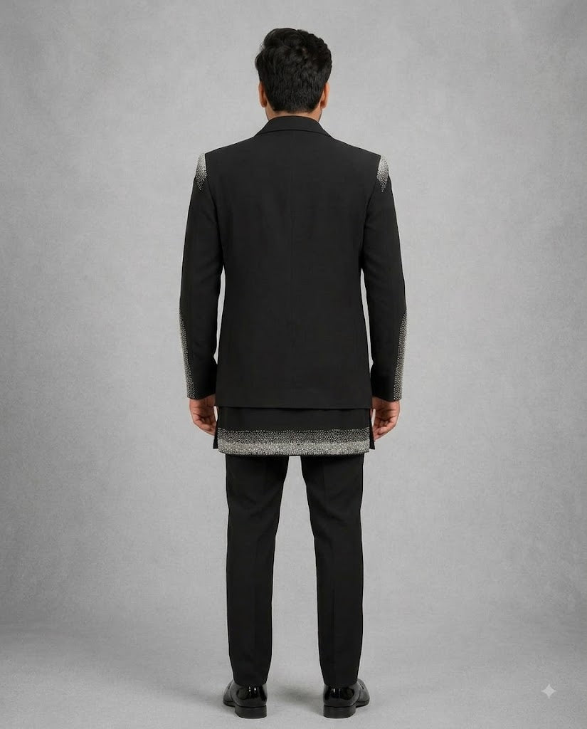 Rajwada Men’s Wear Premium Black 3-Piece Jodhpuri Suit