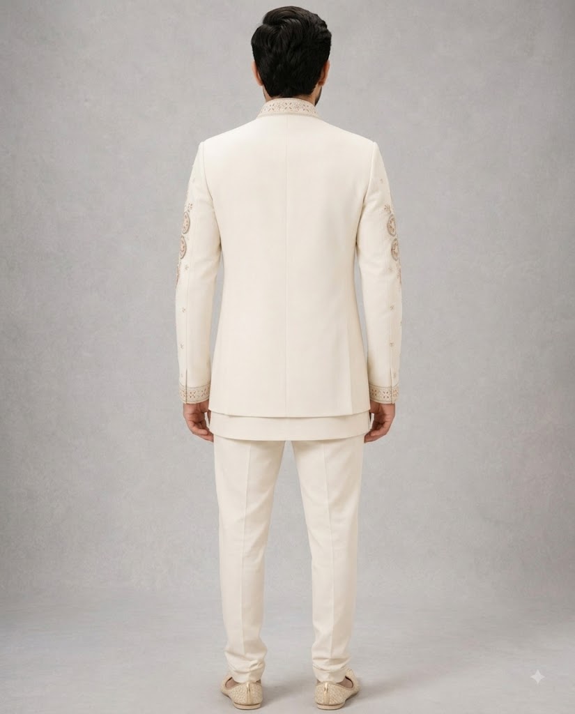 Rajwada Men’s Wear Premium Ivory 3-Piece Indo-Western Suit