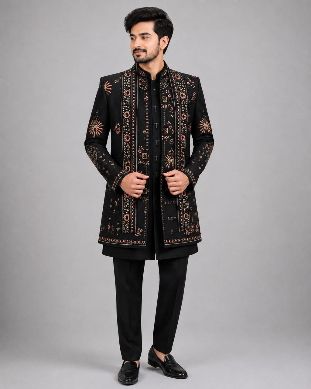 Rajwada Men’s Wear Premium Black 3-Piece Indo Western
