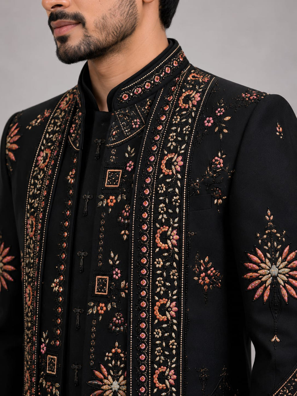 Rajwada Men’s Wear Premium Black 3-Piece Indo Western
