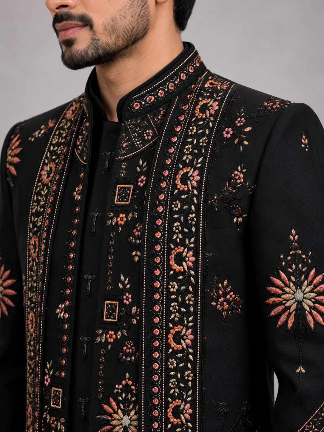 Rajwada Men’s Wear Premium Black 3-Piece Indo Western