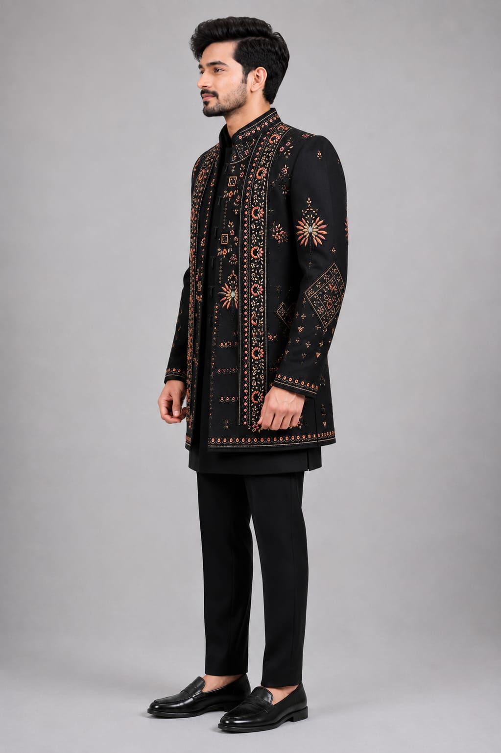 Rajwada Men’s Wear Premium Black 3-Piece Indo Western