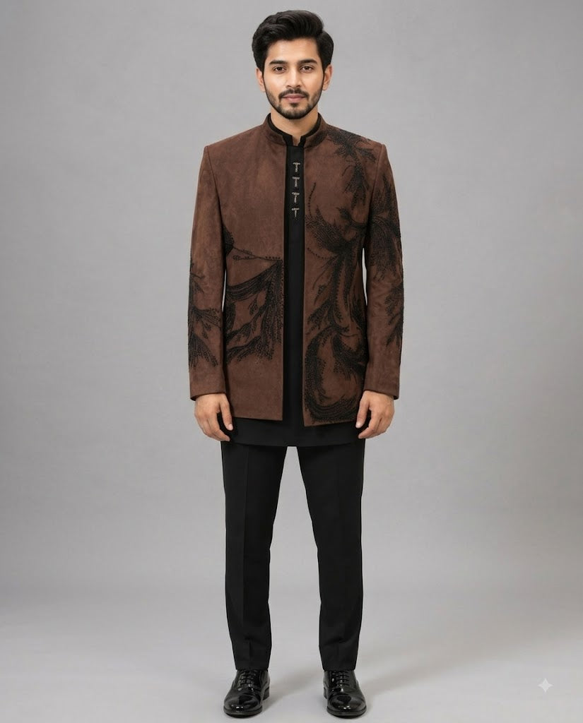 Rajwada Men’s Wear Premium Brown 3-Piece Indo Western